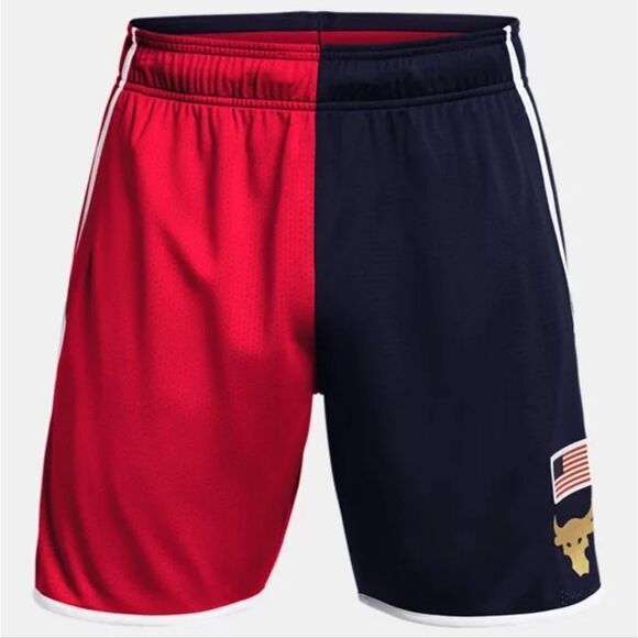 Under Armour Project Rock USA Flag Gym Training Shorts Men's M Red Blue Gold UA - Picture 4 of 12
